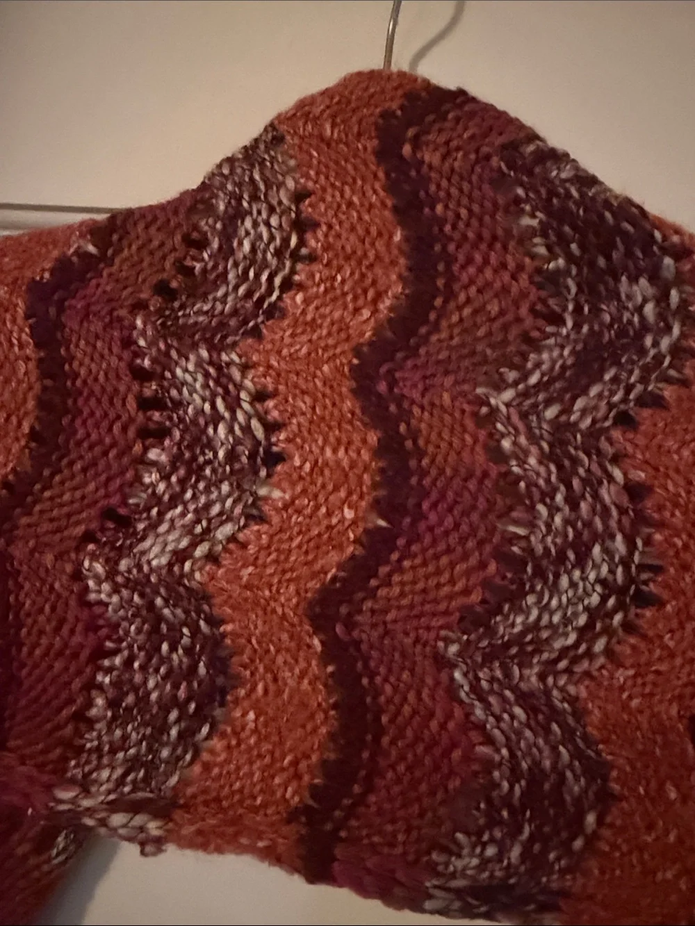 H&M Multicolor Wavy Knit Fringe Scarf - Orange & Burgundy